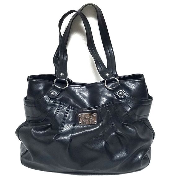 VINTAGE 90s Nine West Black Vegan Leather Hobo Bag - Picture 1 of 8